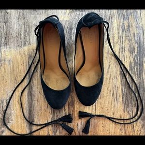 Sezane Black Valentina Ankle Wrap Suede Pump Heels 37